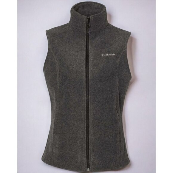 Columbia tailored mock neck full zip secure pockets charcoal gray fleece vest XL - Picture 7 of 7